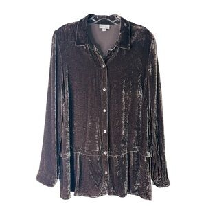 J. Jill brown taupe crushed velvet silk peplum tunic button  boho top medium
